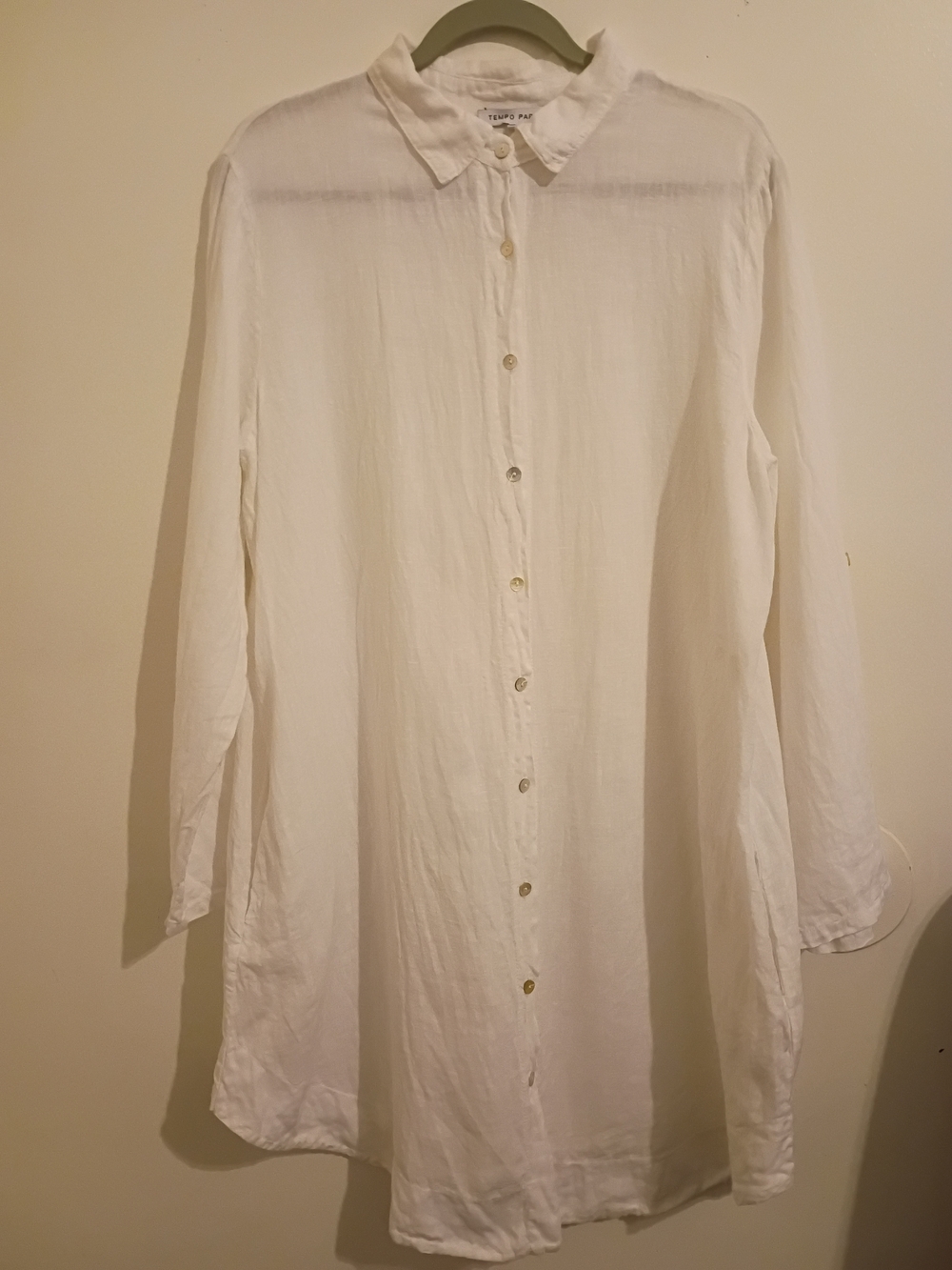 Tempo Paris Women's‎ White Linen Shirt Dress- Pockets Sz XL